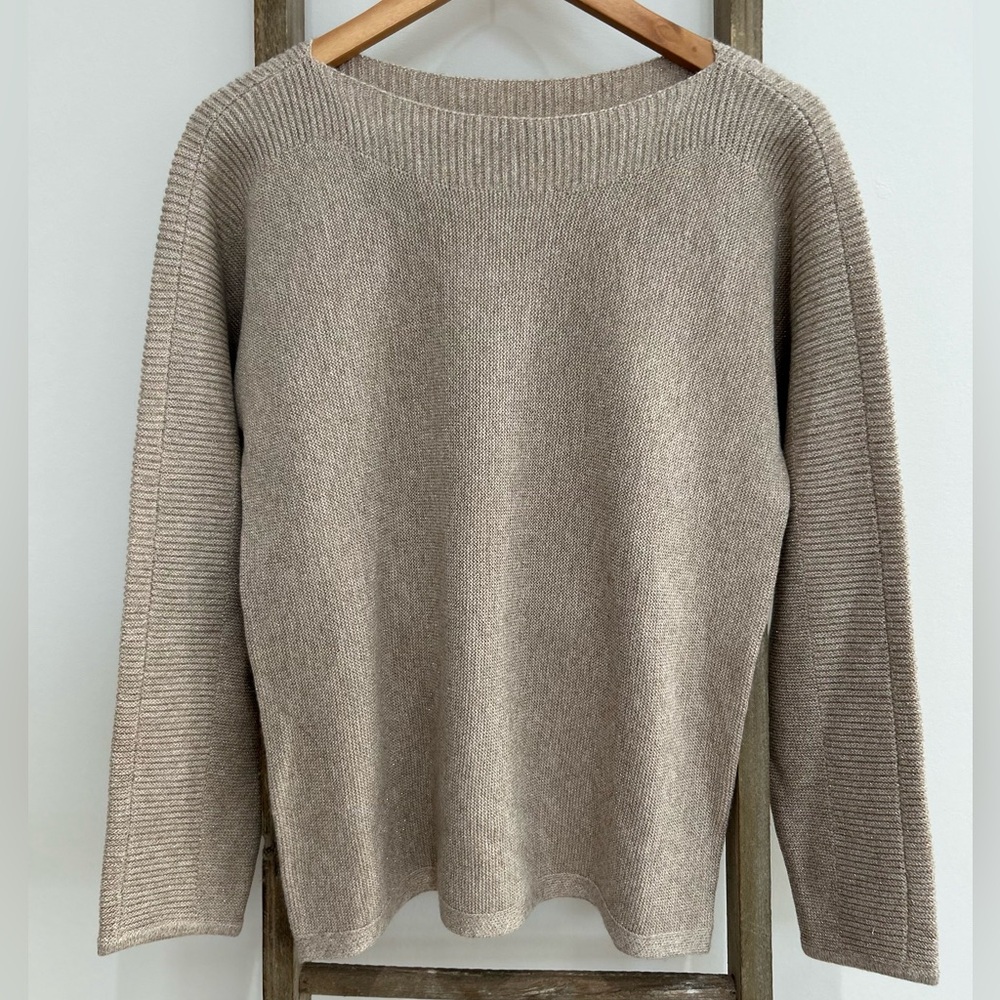 Talbots Bateau Neckline Holiday Sweater Gold Wool Nylon Pullover Size S NWT